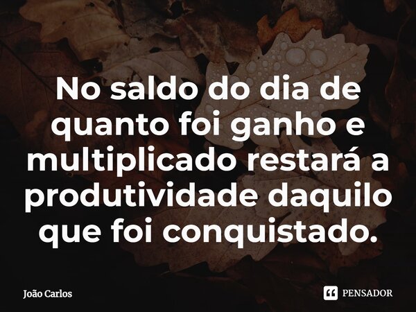 ⁠No saldo do dia de quanto foi ganho e multiplicado restará a produtividade daquilo que foi conquistado.... Frase de Joao Carlos.