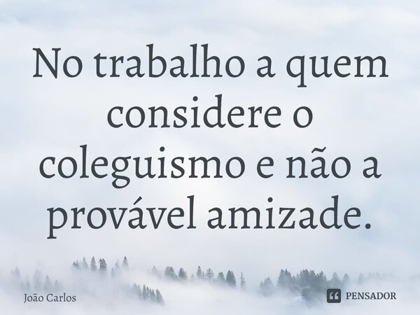⁠No trabalho a quem considere o coleguismo e não a provável amizade.... Frase de Joao Carlos.