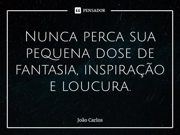 ⁠Nunca perca sua pequena dose de fantasia, inspiração e loucura.... Frase de Joao Carlos.