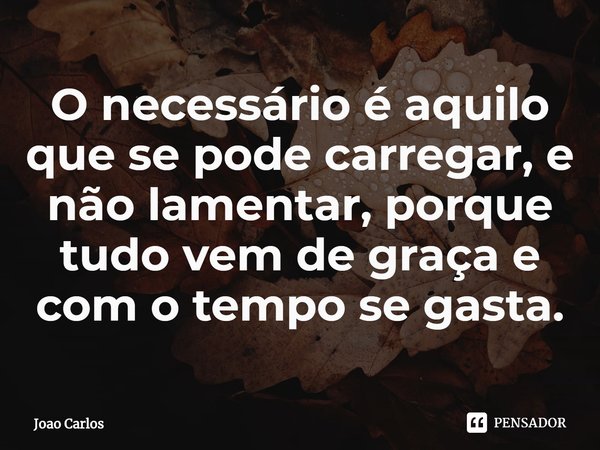 ⁠O necessário é aquilo que se pode carregar, e não lamentar, porque tudo vem de graça e com o tempo se gasta.... Frase de Joao Carlos.