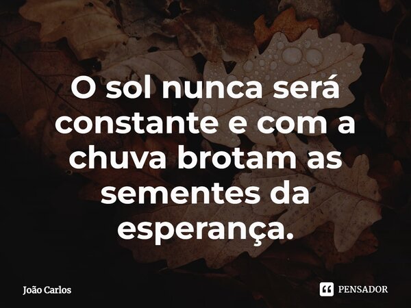 ⁠O sol nunca será constante e com a chuva brotam as sementes da esperança.... Frase de Joao Carlos.