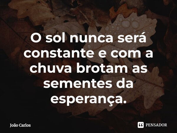 ⁠O sol nunca será constante e com a chuva brotam as sementes da esperança.... Frase de Joao Carlos.