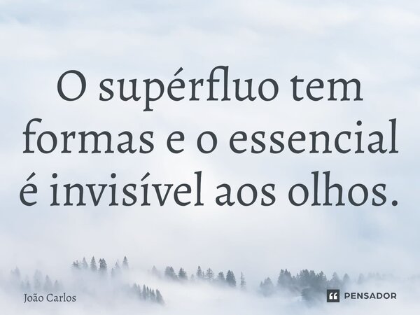 ⁠O supérfluo tem formas e o essencial é invisível aos olhos.... Frase de Joao Carlos.