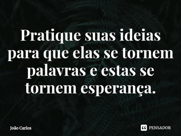 ⁠Pratique suas ideias para que elas se tornem palavras e estas se tornem esperança.... Frase de Joao Carlos.