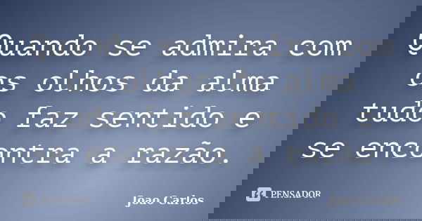 Quando se admira com os olhos da alma tudo faz sentido e se encontra a razão.... Frase de João Carlos.