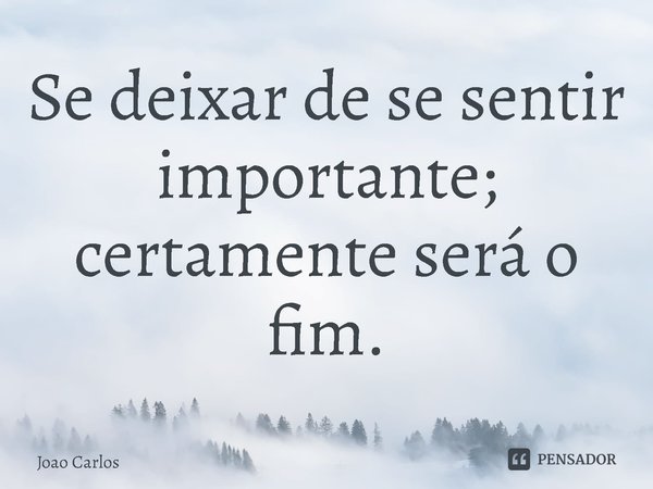 ⁠Se deixar de se sentir importante; certamente será o fim.... Frase de Joao Carlos.