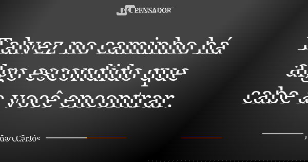 Talvez no caminho há algo escondido que cabe a você encontrar.... Frase de João Carlos.