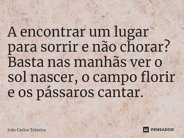 ⁠A encontrar um lugar para sorrir e não chorar? Basta nas manhãs ver o sol nascer, o campo florir e os pássaros cantar.... Frase de João Carlos Teixeira.