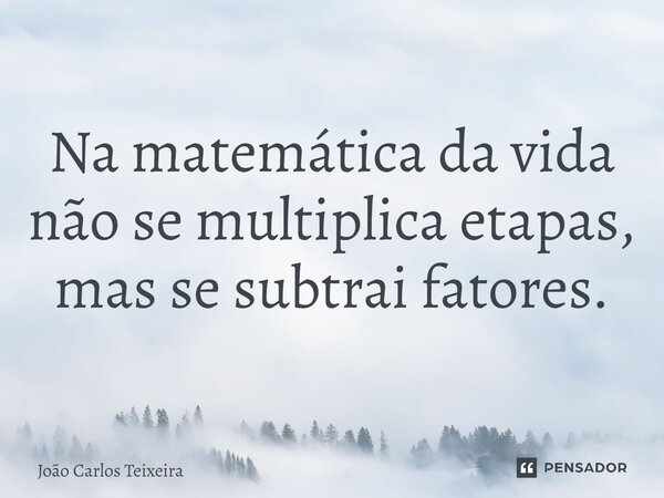 ⁠Na matemática da vida não se multiplica etapas, mas se subtrai fatores.... Frase de João Carlos Teixeira.