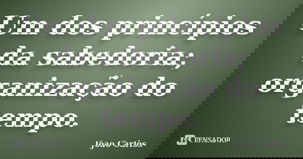 Um dos princípios da sabedoria; organização do tempo.... Frase de João Carlos.