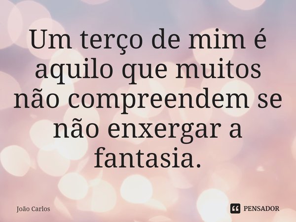 ⁠Um terço de mim é aquilo que muitos não compreendem se não enxergar a fantasia.... Frase de Joao Carlos.