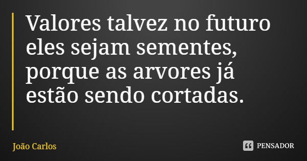 Valores talvez no futuro eles sejam sementes, porque as arvores já estão sendo cortadas.... Frase de João Carlos.