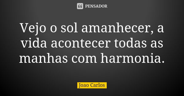 Vejo o sol amanhecer, a vida acontecer todas as manhas com harmonia.... Frase de João Carlos.