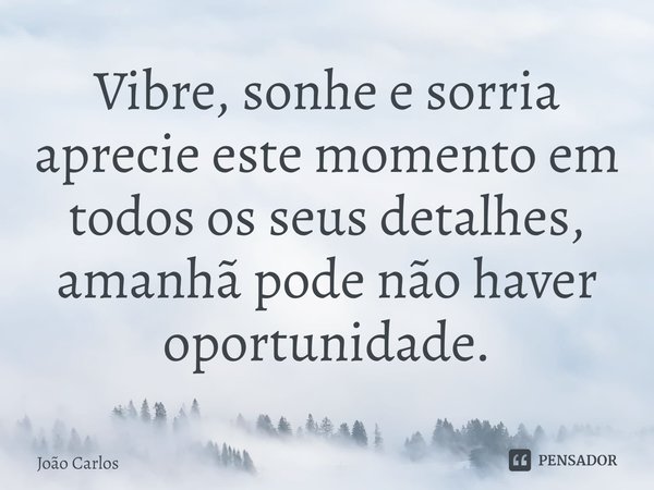 ⁠Vibre, sonhe e sorria aprecie este momento em todos os seus detalhes, amanhã pode não haver oportunidade.... Frase de Joao Carlos.