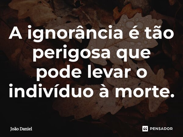 ⁠A ignorância é tão perigosa que pode levar o indivíduo à morte.... Frase de João Daniel.