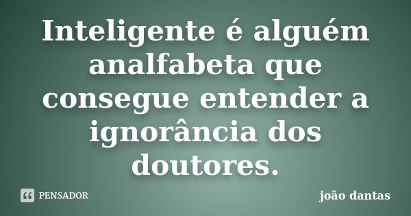 Inteligente é alguém analfabeta que consegue entender a ignorância dos doutores.... Frase de João Dantas.