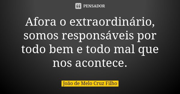 Afora o extraordinário, somos responsáveis por todo bem e todo mal que nos acontece.... Frase de João de Melo Cruz Filho.