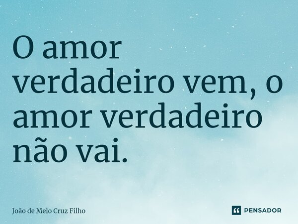 ⁠O amor verdadeiro vem, o amor verdadeiro não vai.... Frase de João de Melo Cruz Filho.
