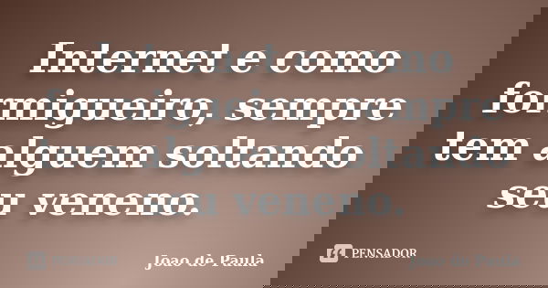 Internet e como formigueiro, sempre tem alguem soltando seu veneno.... Frase de João de Paula.