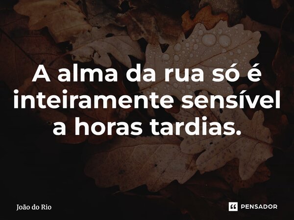 ⁠A alma da rua só é inteiramente sensível a horas tardias.... Frase de João do Rio.