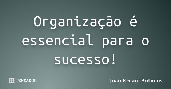 Organização é essencial para o sucesso!... Frase de João Ernani Antunes.
