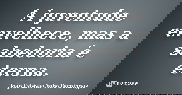 A juventude envelhece, mas a sabedoria é eterna.... Frase de João Estêvão Yoba Domingos.