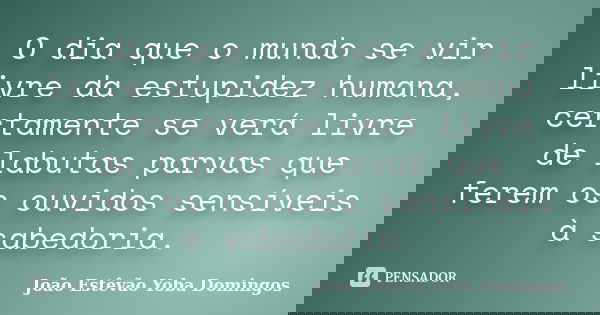 O dia que o mundo se vir livre da estupidez humana, certamente se verá livre de labutas parvas que ferem os ouvidos sensíveis à sabedoria.... Frase de João Estêvão Yoba Domingos.