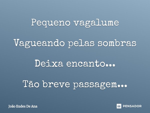 ⁠Pequeno vagalume Vagueando pelas sombras Deixa encanto... Tão breve passagem...... Frase de João Eudes De Ana.