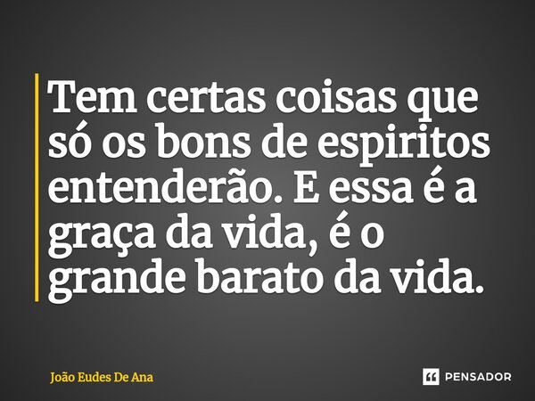 ⁠⁠Tem certas coisas que só os bons de espiritos entenderão. E essa é a graça da vida, é o grande barato da vida.... Frase de João Eudes De Ana.