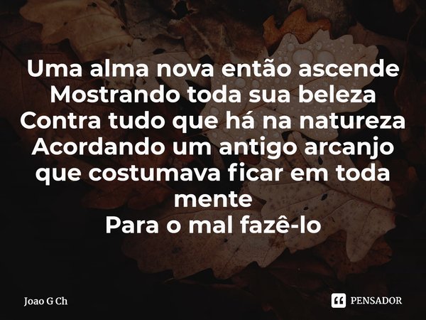 ⁠Uma alma nova então ascende Mostrando toda sua beleza Contra tudo que há na natureza Acordando um antigo arcanjo que costumava ficar em toda mente Para o mal f... Frase de Joao G Ch.