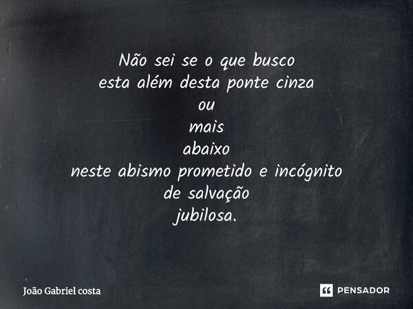 ⁠⁠⁠Não sei se o que busco esta além desta ponte cinza ou mais abaixo neste abismo prometido e incógnito de salvação jubilosa.... Frase de João Gabriel costa.