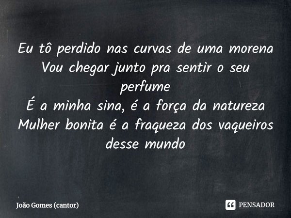 ⁠Eu tô perdido nas curvas de uma morena Vou chegar junto pra sentir o seu perfume É a minha sina, é a força da natureza Mulher bonita é a fraqueza dos vaqueiros... Frase de João Gomes (cantor).