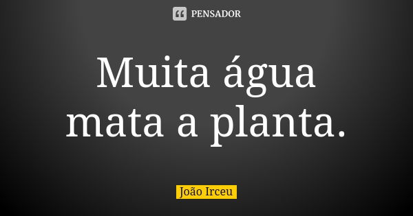 Muita água mata a planta.... Frase de João Irceu.