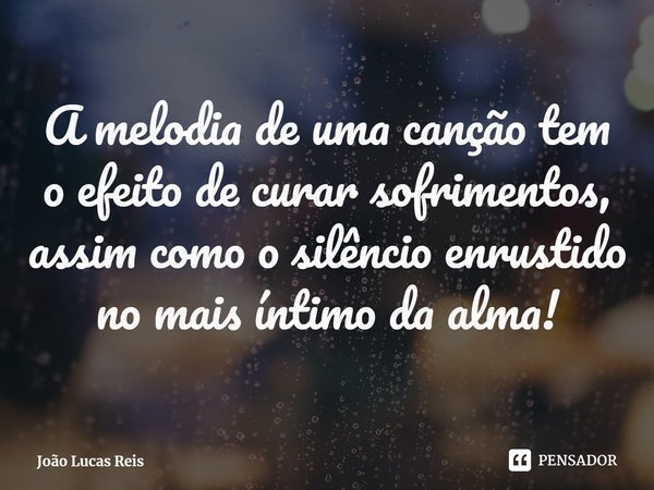 ⁠A melodia de uma canção tem o efeito de curar sofrimentos, assim como o silêncio enrustido no mais íntimo da alma!... Frase de João Lucas Reis.