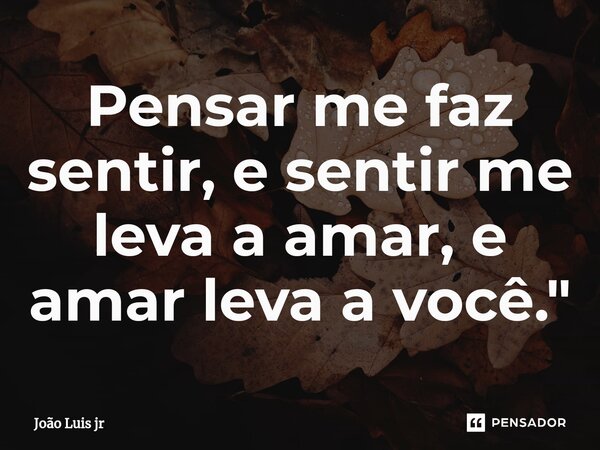 ⁠Pensar me faz sentir, e sentir me leva a amar, e amar leva a você."... Frase de João Luis jr.