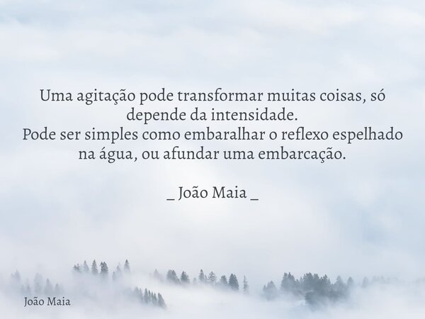 Uma agitação pode transformar muitas coisas, só depende da intensidade. Pode ser simples como embaralhar o reflexo espelhado na água, ou afundar uma embarcação.... Frase de João Maia.