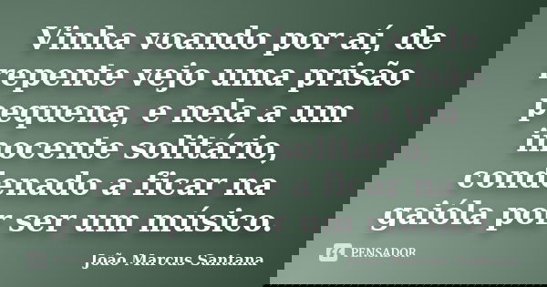 Vinha voando por aí, de repente vejo uma prisão pequena, e nela a um inocente solitário, condenado a ficar na gaióla por ser um músico.... Frase de João Marcus Santana.