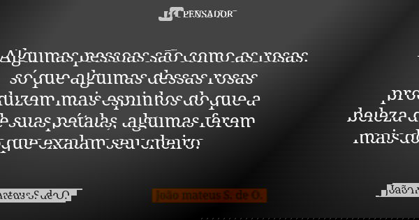 Algumas pessoas são como as rosas. só que algumas dessas rosas produzem mais espinhos do que a beleza de suas pétalas, algumas ferem mais do que exalam seu chei... Frase de João mateus S. de O..