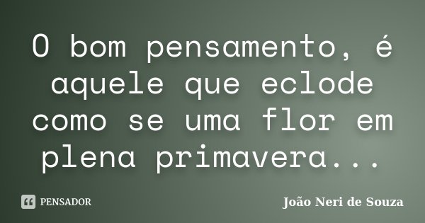 O bom pensamento, é aquele que eclode como se uma flor em plena primavera...... Frase de João Neri de Souza.