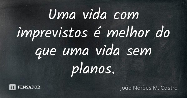 Uma vida com imprevistos é melhor do que uma vida sem planos.... Frase de João Norões M. Castro.