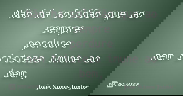 Não há solidão que ao sempre perdure nem tristeza imune ao bem,... Frase de João Nunes Junior.