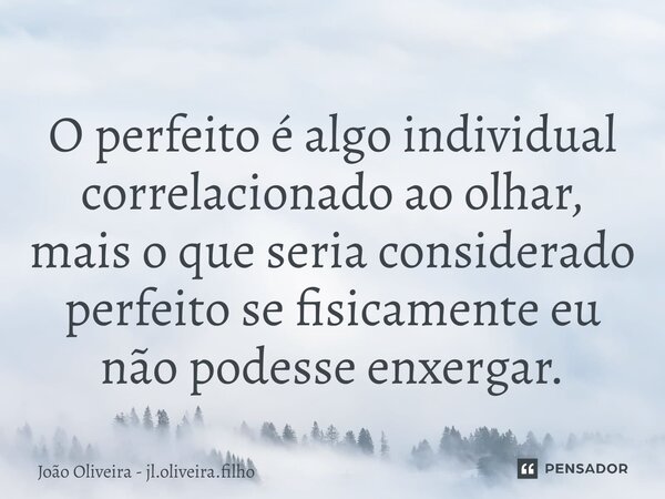 ⁠O perfeito é algo individual correlacionado ao olhar, mais o que seria considerado perfeito se fisicamente eu não podesse enxergar.... Frase de João Oliveira - jl.oliveira.filho.