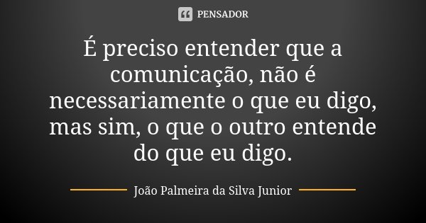 É preciso entender que a comunicação, não é necessariamente o que eu digo, mas sim, o que o outro entende do que eu digo.... Frase de João Palmeira da Silva Junior.
