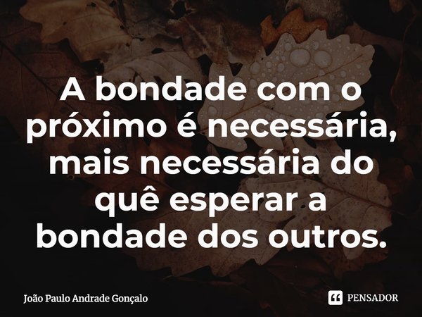 ⁠A bondade com o próximo é necessária, mais necessária do quê esperar a bondade dos outros.... Frase de João Paulo Andrade Gonçalo.
