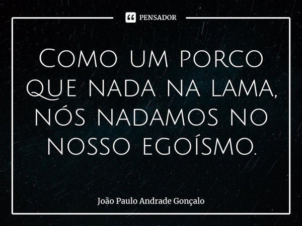 ⁠Como um porco que nada na lama, nós nadamos no nosso egoísmo.... Frase de João Paulo Andrade Gonçalo.