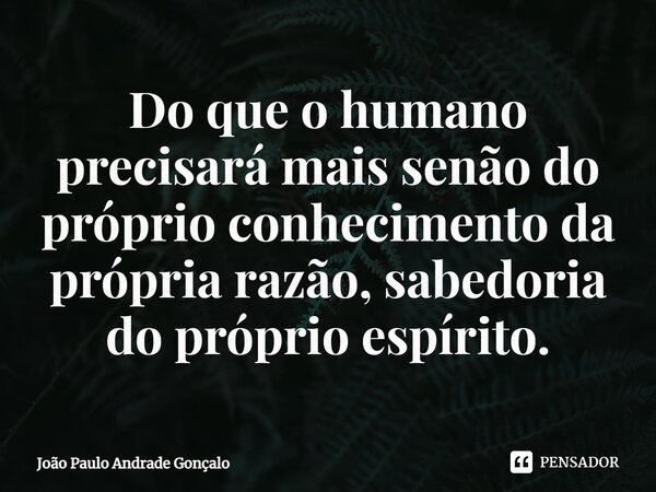 ⁠Do que o humano precisará mais senão do próprio conhecimento da própria razão, sabedoria do próprio espírito.... Frase de João Paulo Andrade Gonçalo.