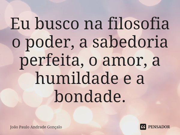 ⁠Eu busco na filosofia o poder, a sabedoria perfeita, o amor, a humildade e a bondade.... Frase de João Paulo Andrade Gonçalo.