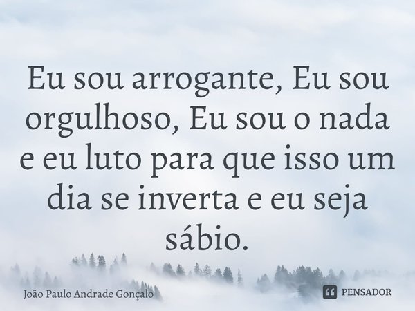⁠Eu sou arrogante, Eu sou orgulhoso, Eu sou o nada e eu luto para que isso um dia se inverta e eu seja sábio.... Frase de João Paulo Andrade Gonçalo.