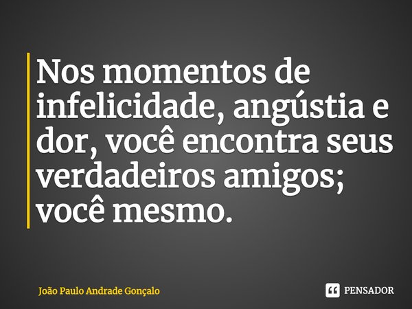 ⁠Nos momentos de infelicidade, angústia e dor, você encontra seus verdadeiros amigos; você mesmo.... Frase de João Paulo Andrade Gonçalo.