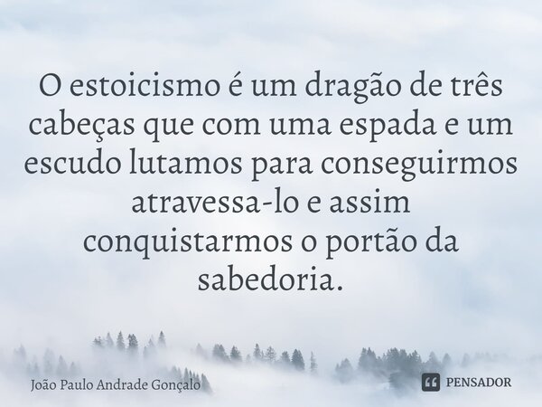 ⁠O estoicismo é um dragão de três cabeças que com uma espada e um escudo lutamos para conseguirmos atravessa-lo e assim conquistarmos o portão da sabedoria.... Frase de João Paulo Andrade Gonçalo.